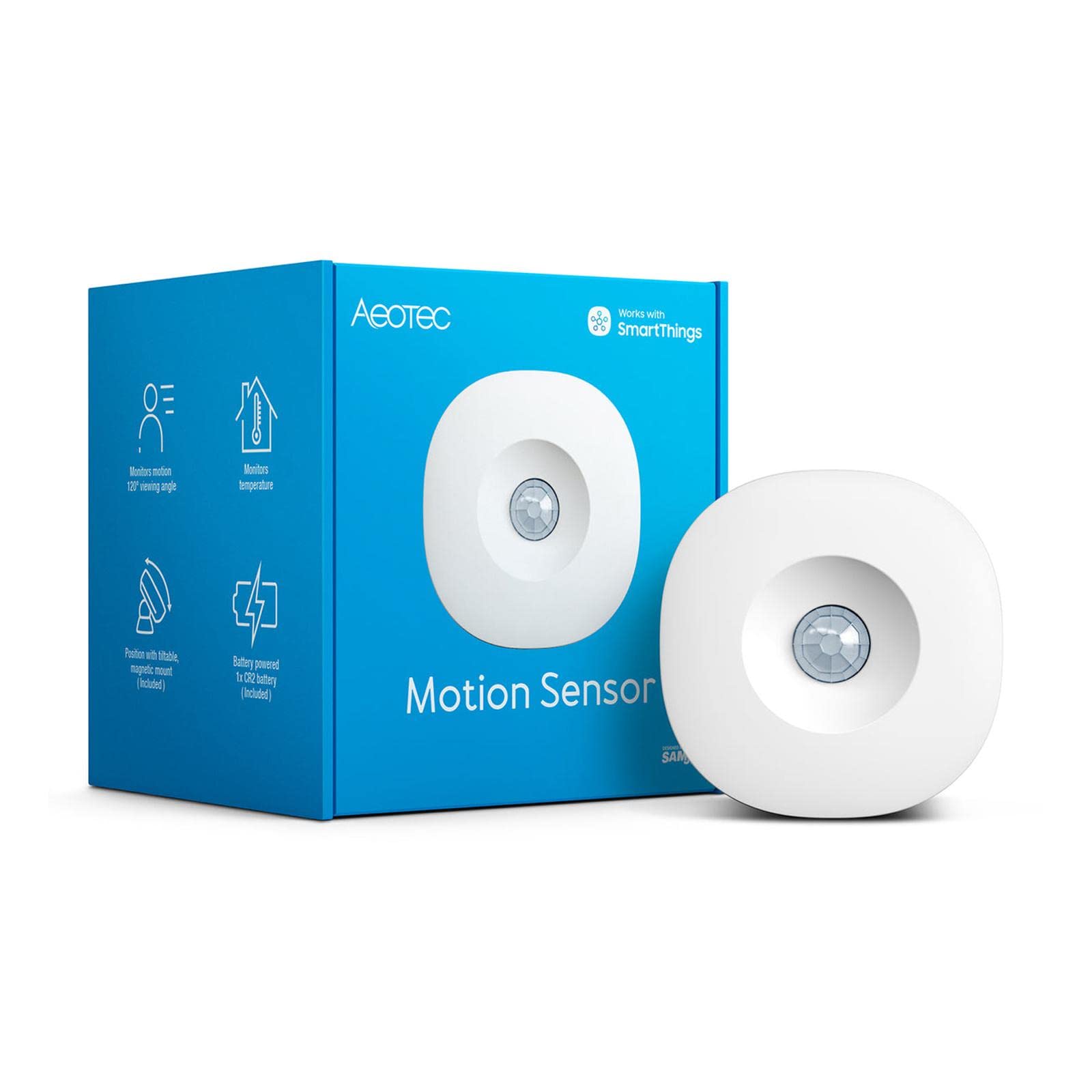 Aeotec motion sensor works with Zigbee hubs for seamless smart home integration.