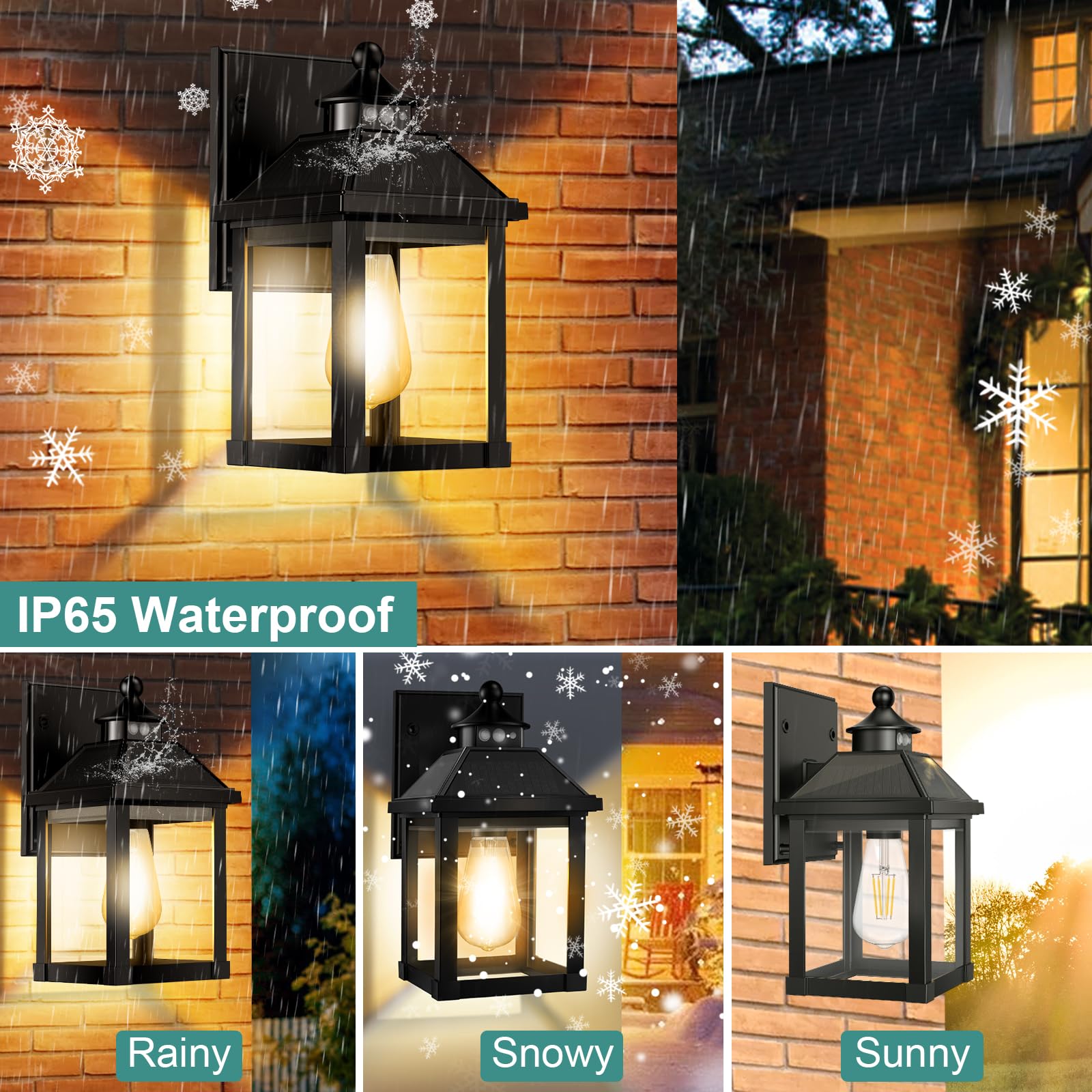 AEQ solar porch lights installed on wall by entryway for convenient use