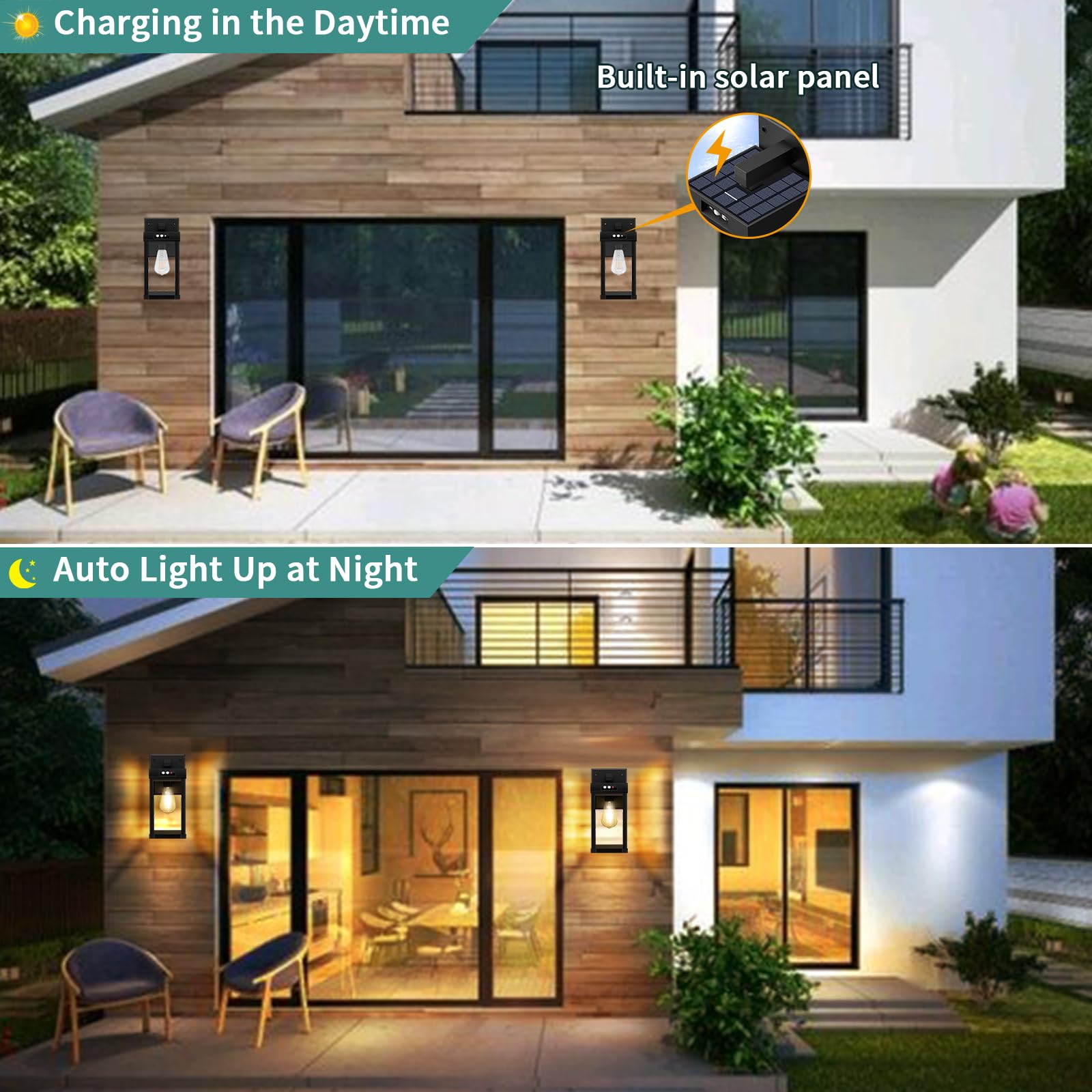 AEQ solar wall light with motion sensor activates lighting when nearby to boost security.