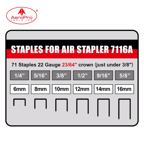 AEROPRO 7116A compatible with 22-gauge staples for upholstery and light woodworking.