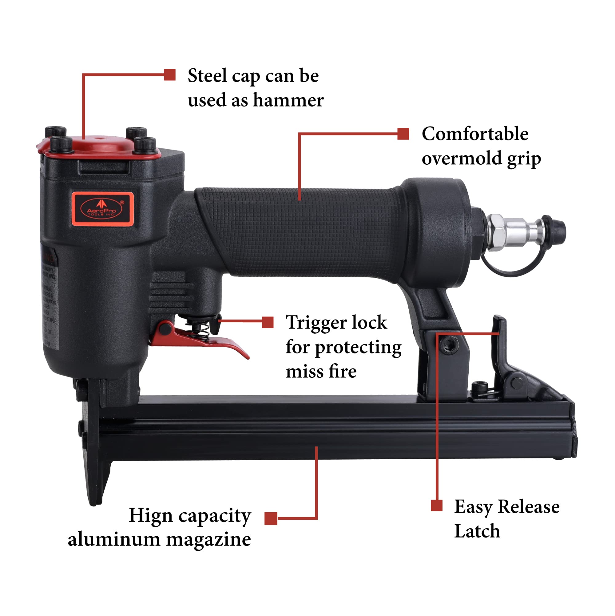 AEROPRO 7116A stapler side view showing compact, lightweight design for reduced fatigue.