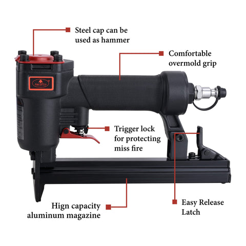 AEROPRO 7116A stapler side view showing compact, lightweight design for reduced fatigue.
