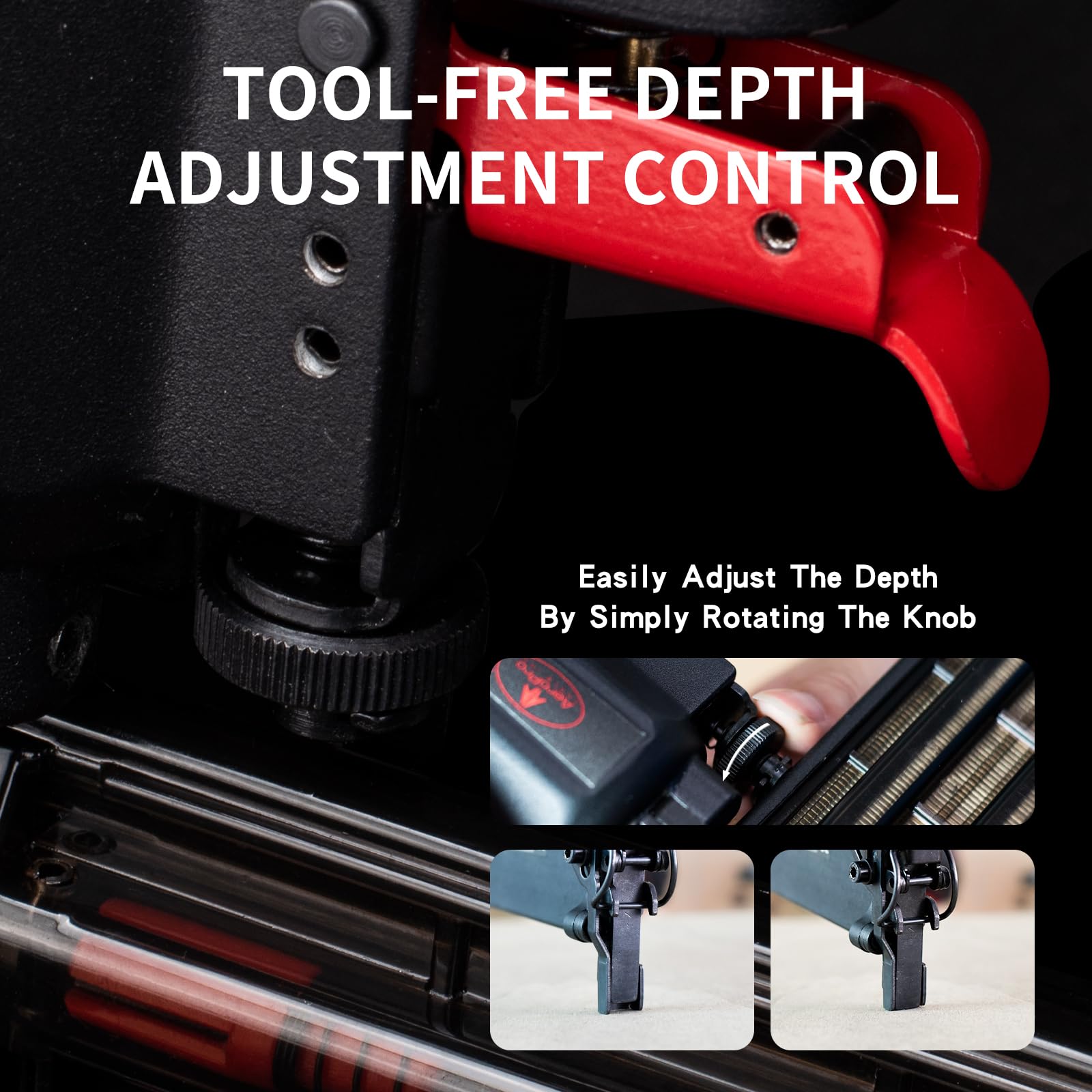 AEROPRO depth adjustment enables quick, precise control for various materials.