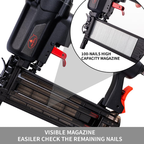 AEROPRO transparent magazine shows remaining nails for uninterrupted progress.