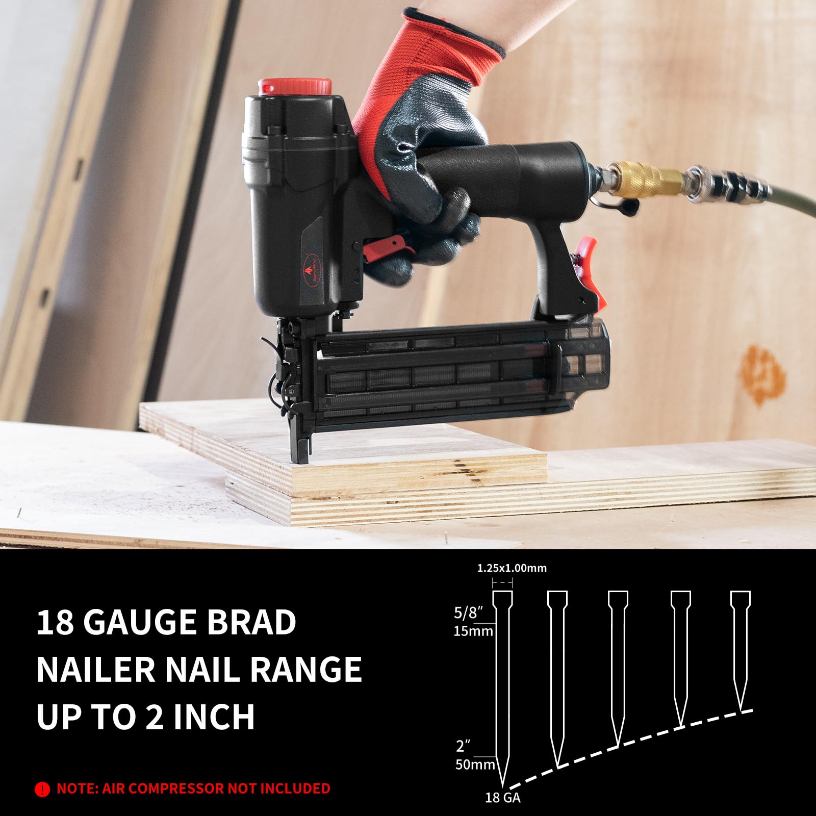 AEROPRO Brad Nailer front view showing ergonomic grip for comfortable use.