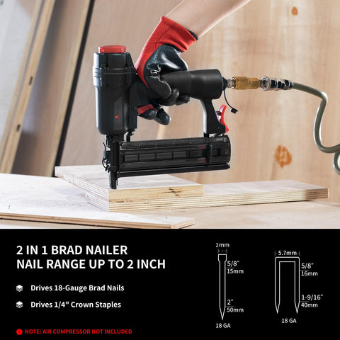 AEROPRO pneumatic brad nailer side view, comfortable grip for extended DIY sessions.