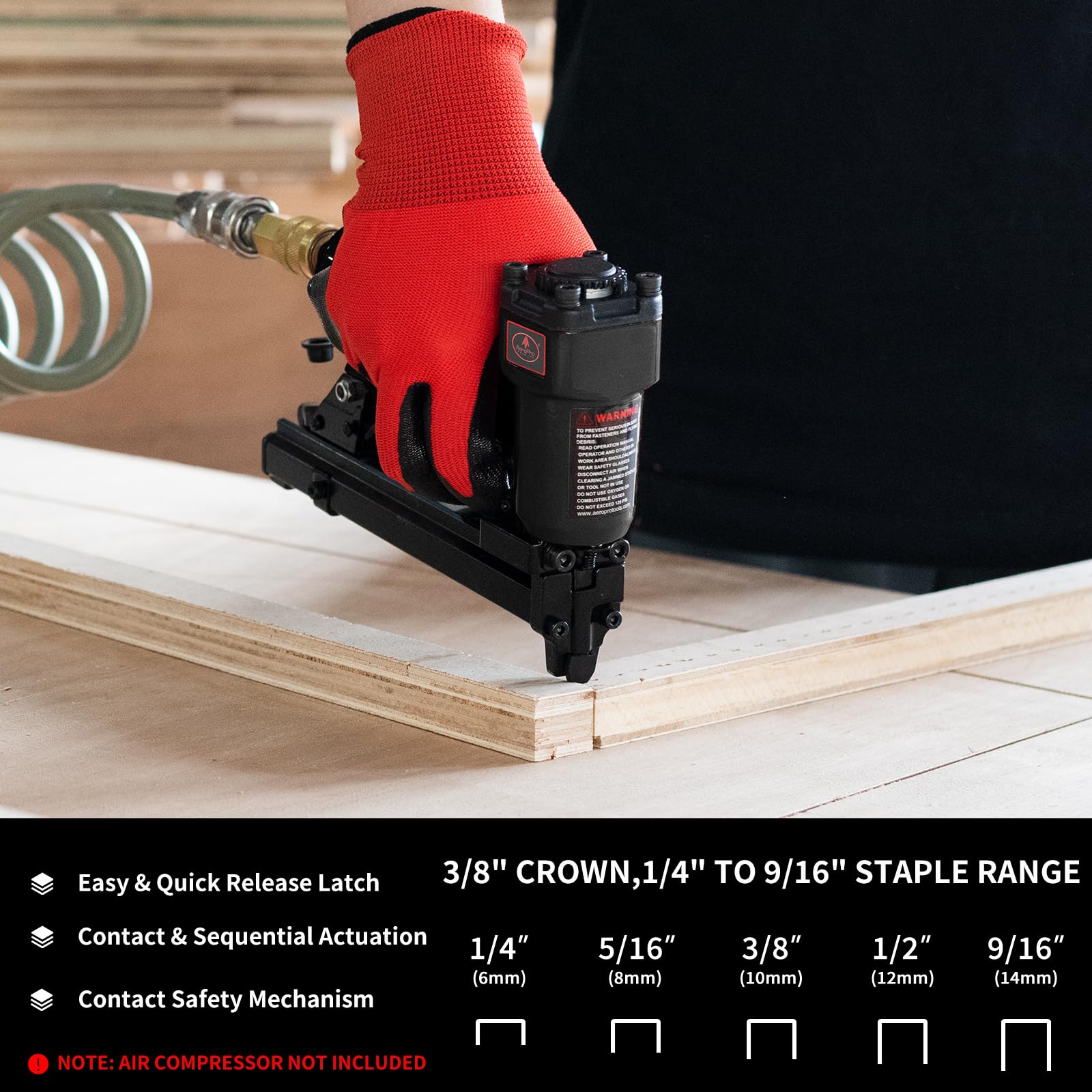 AEROPRO T50JC 20GA stapler magazine release shown for quick reloads