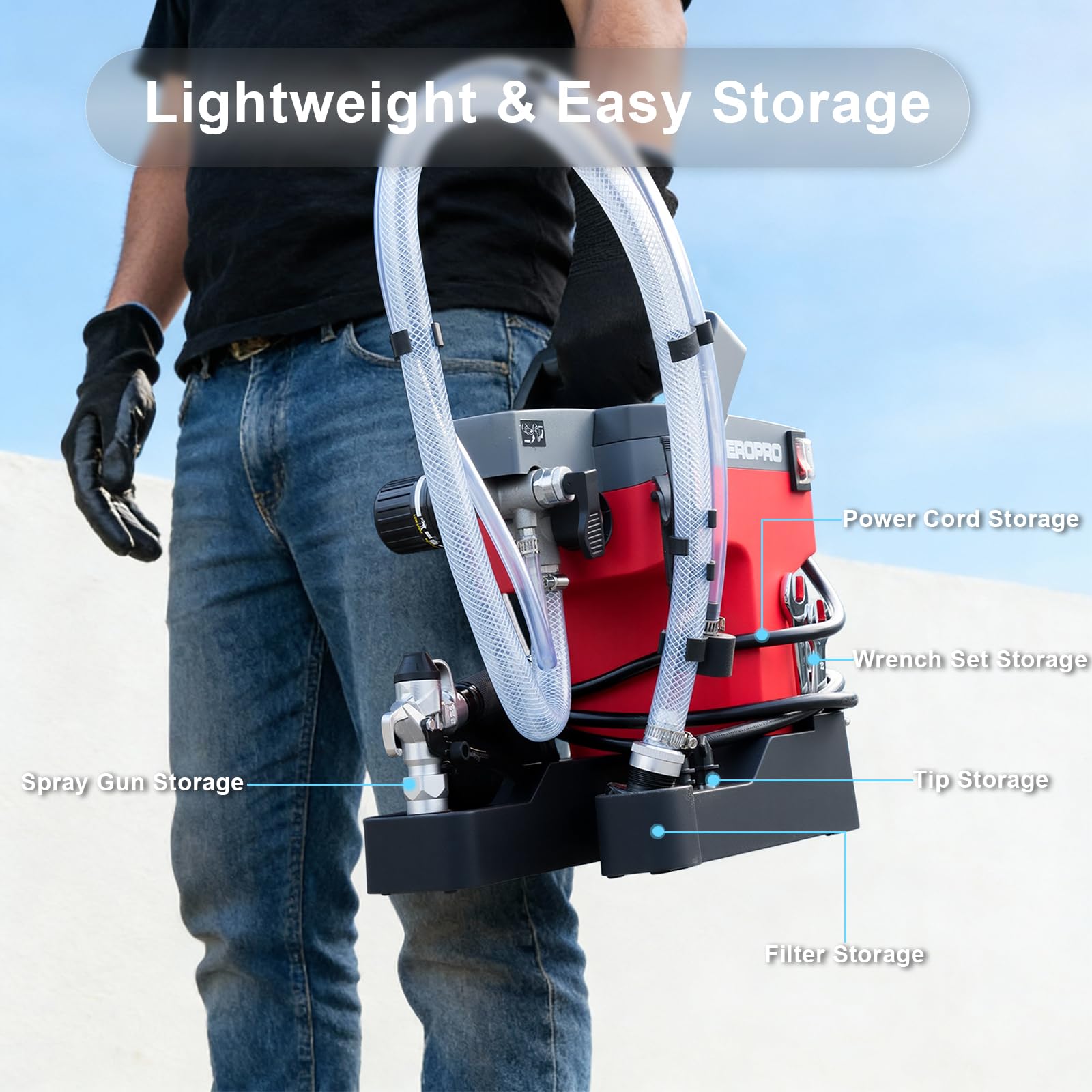 AEROPRO tip extension attachment demonstrates reach for high walls and ceilings