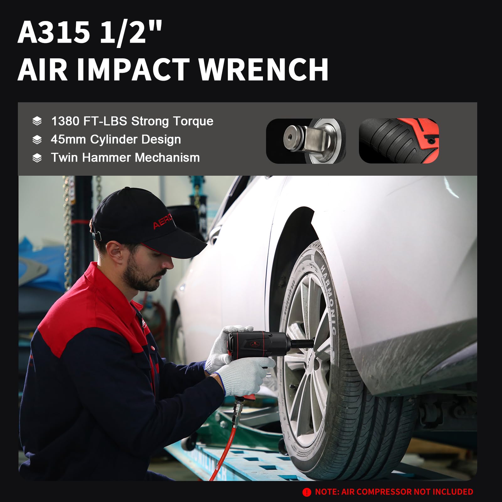 AEROPRO A315 shows 1380 ft-lbs max torque for tough loosening tasks