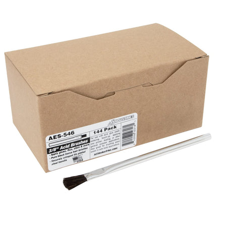 AES Industries 3/8-wide pure horsehair acid brush with tin-plated handle for precise coating and cleanup