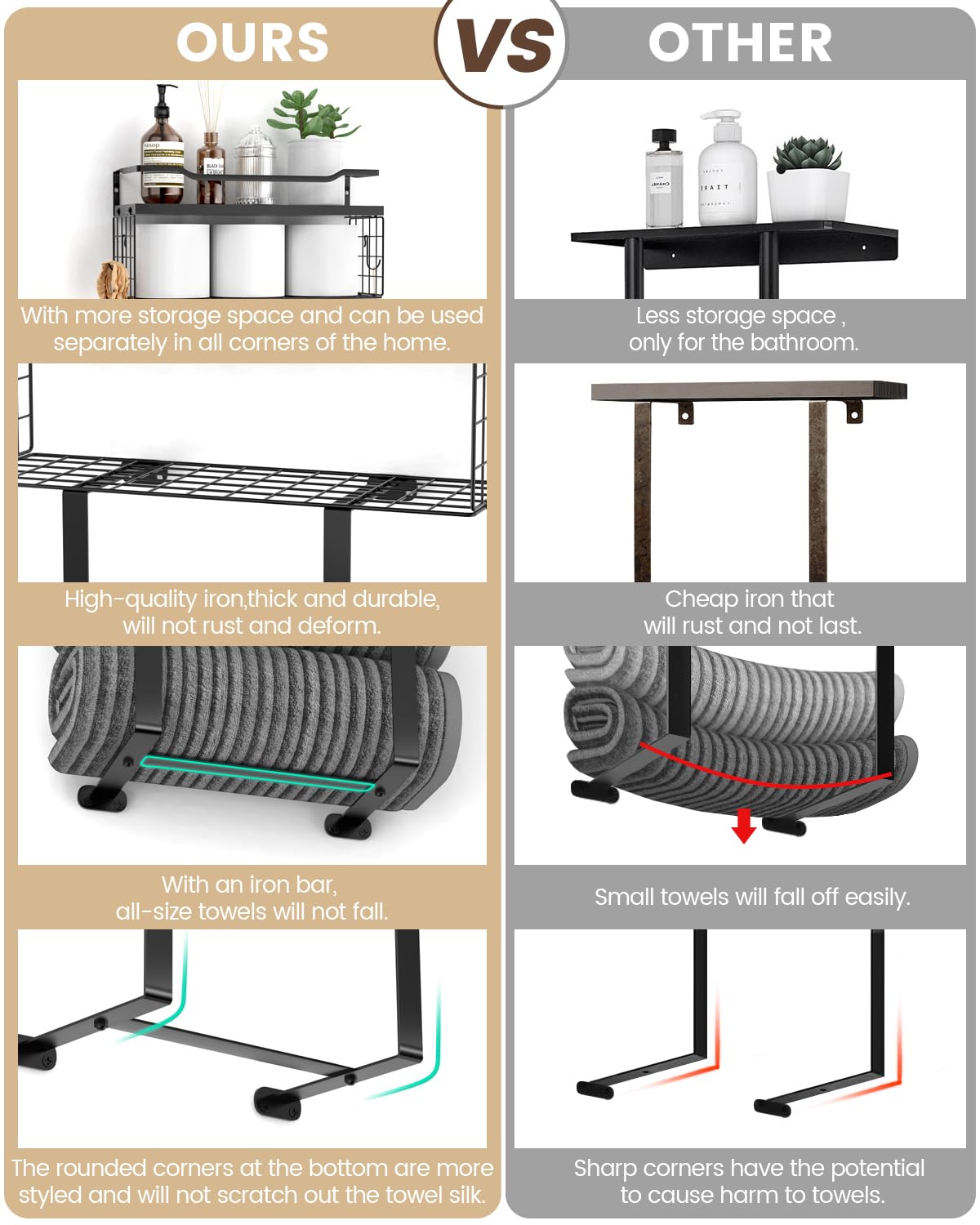 Aetyord durable metal and wood construction for long-lasting bathroom organization