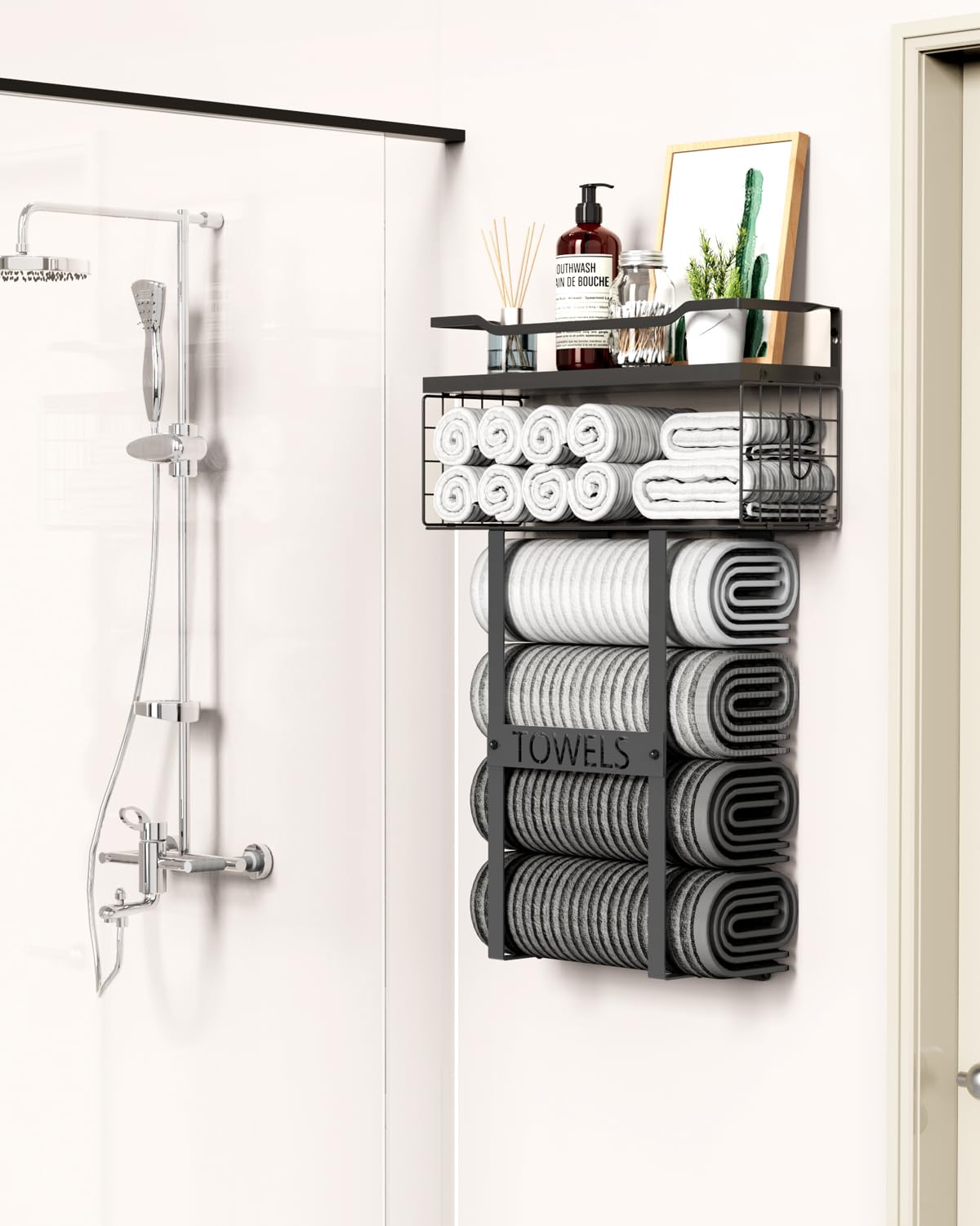 Aetyord rolled towels display on the shelf for spa-inspired vibes
