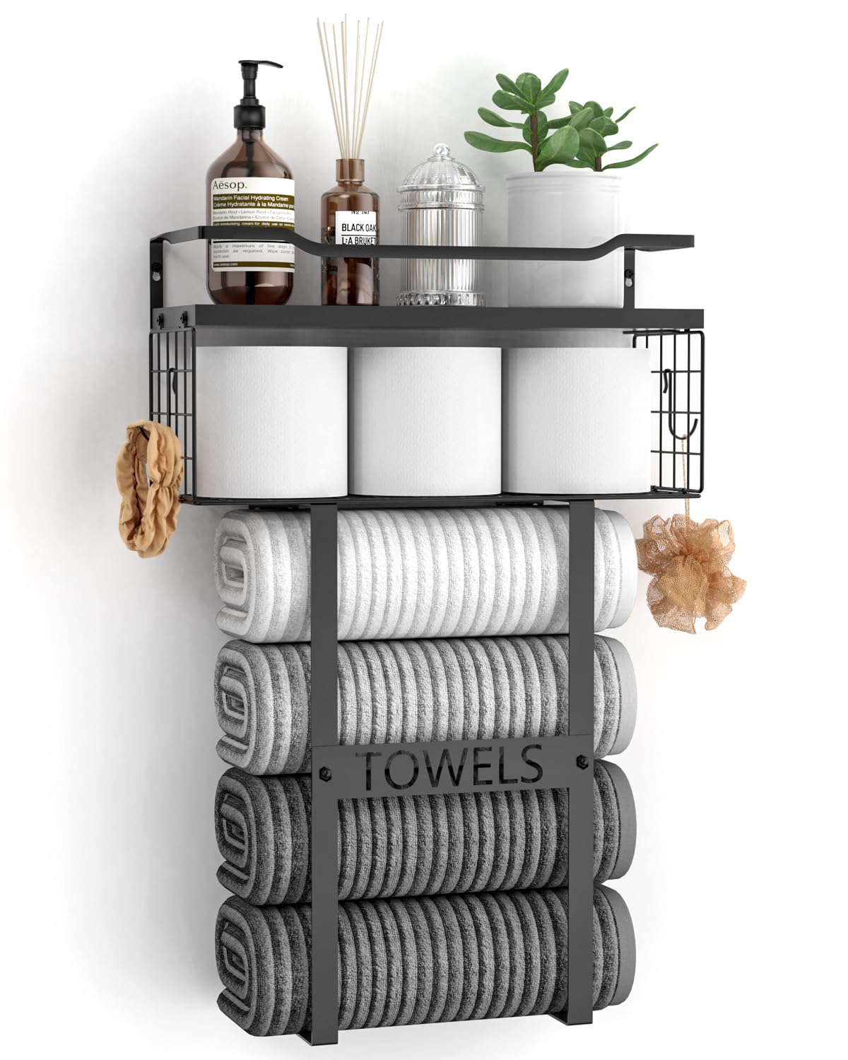 Aetyord wall mounted towel rack with floating shelf for compact bathroom storage