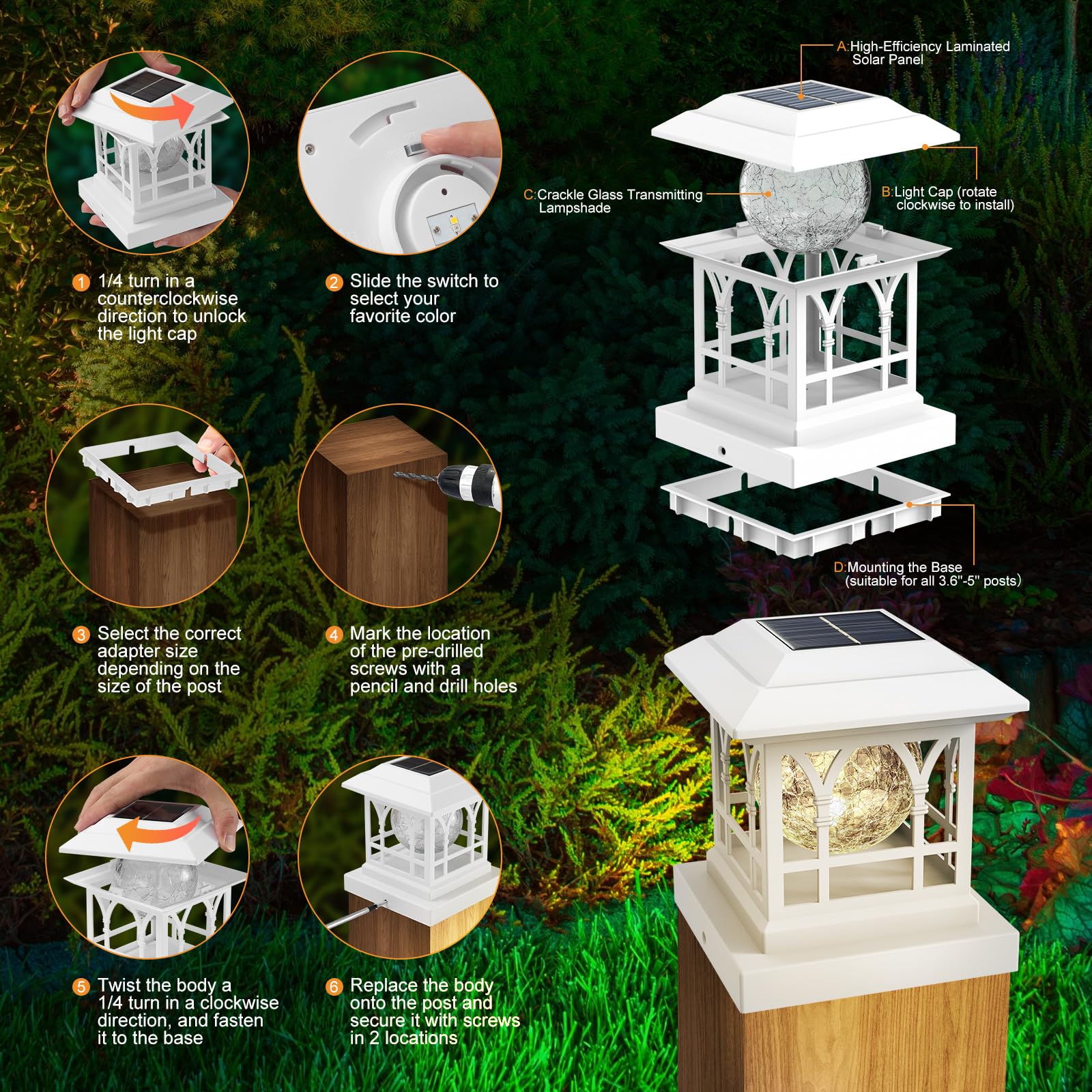 AEYANZZ unit fits 3.6x3.6 to 5x5 posts for versatile outdoor use