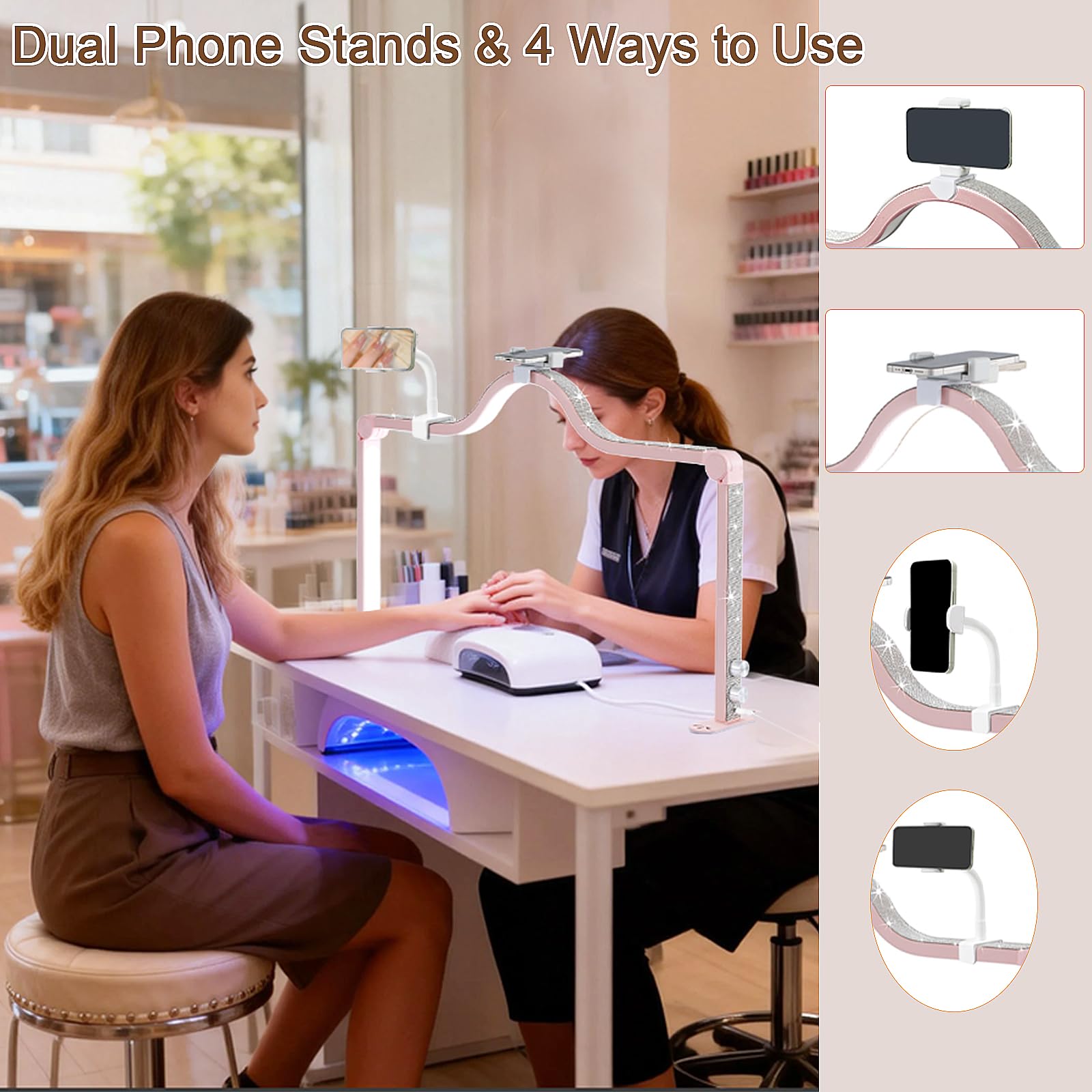 Afatnao half moon light provides ample space for client arms during manicures.