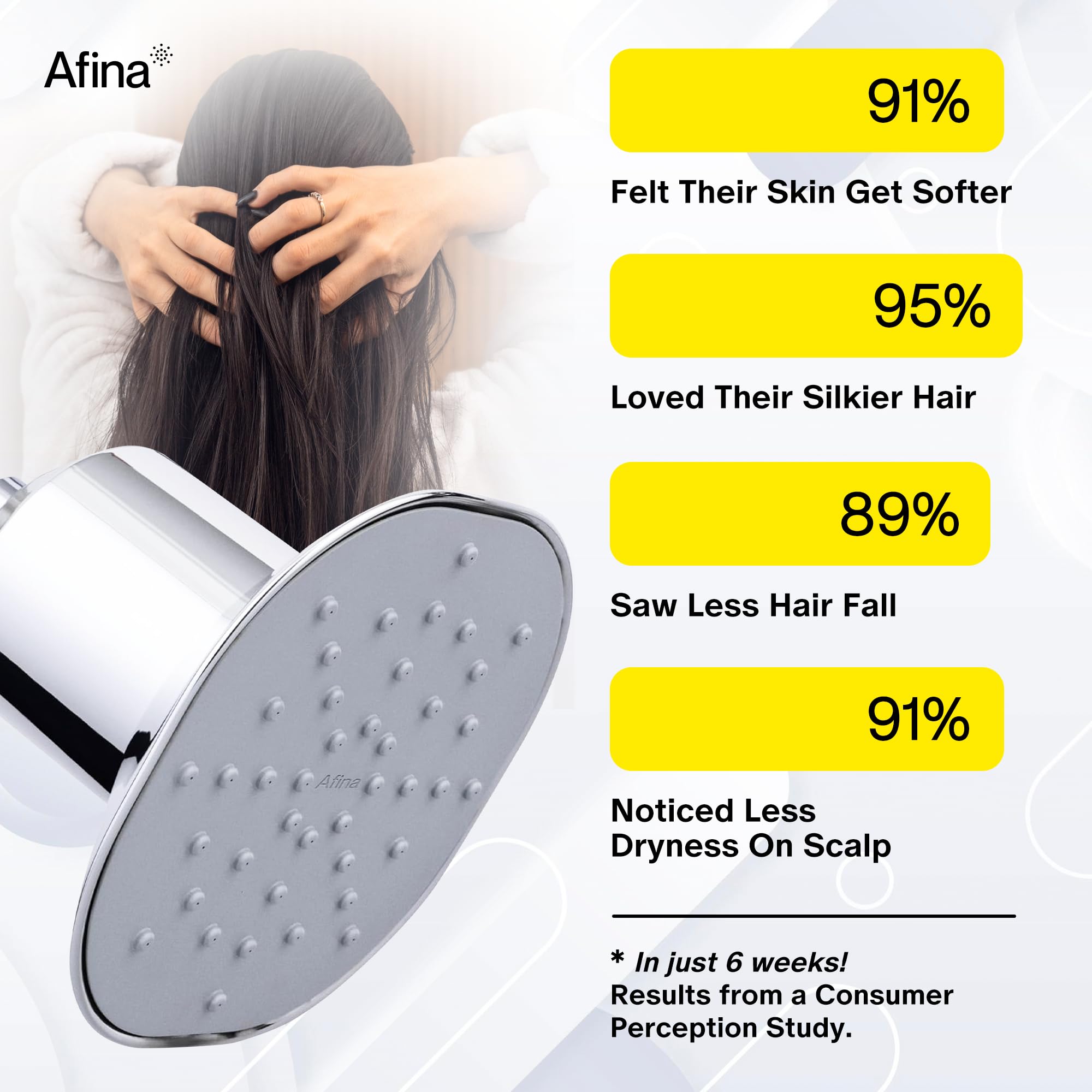 Afina shower head brushed nickel finish with steady water stream.