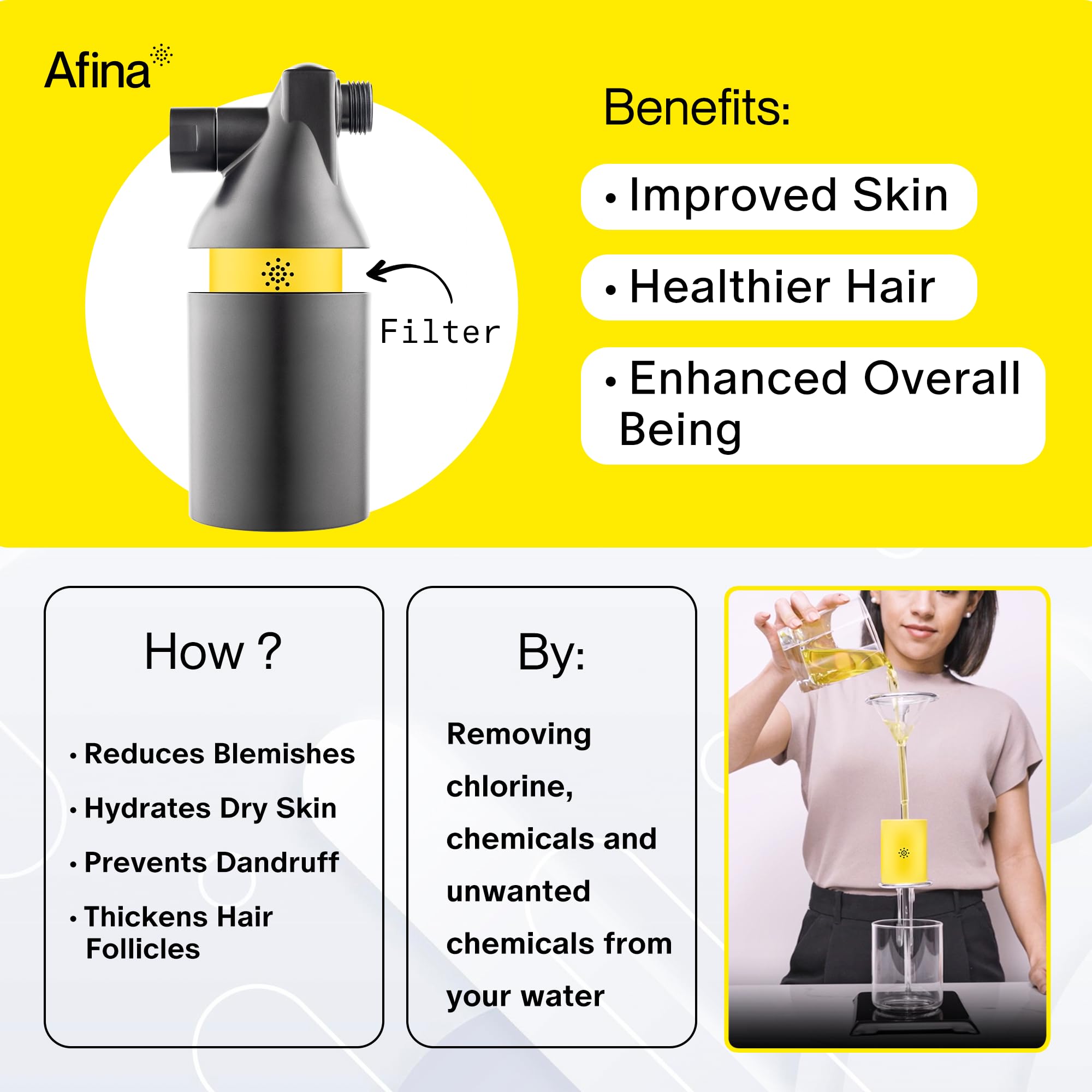 Afina chlorine-removal close-up for gentler, cleaner shower water