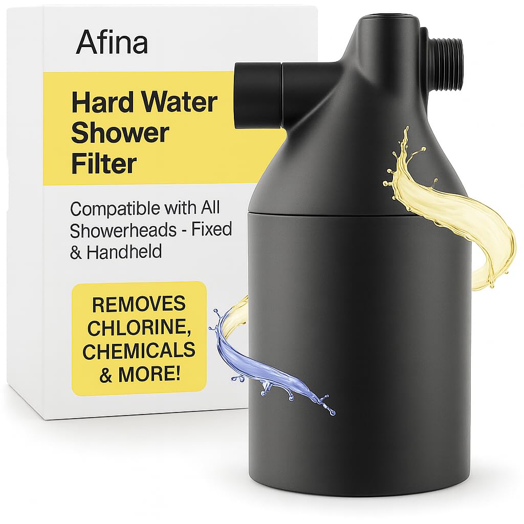 Afina shower filter in hard-water setup improves water quality for skin and hair
