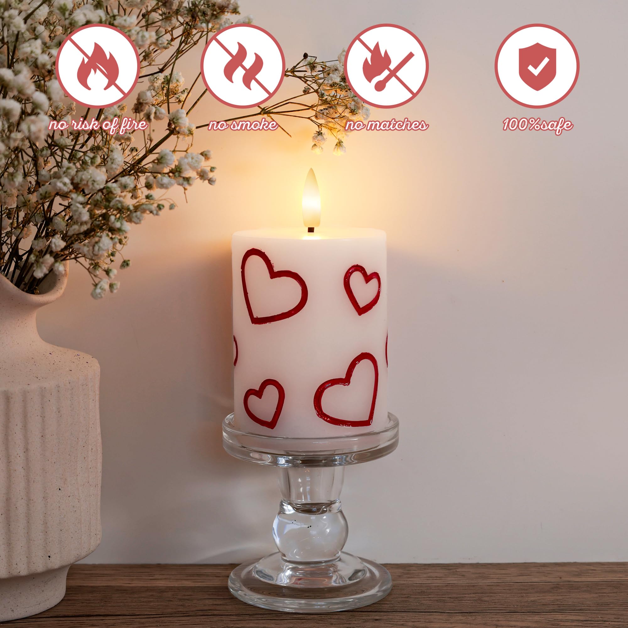 AFINETH dining table trio emits warm, safe light for meals.