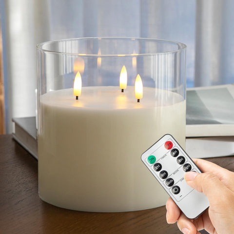 AFINETH extra-large 3-wick glass candle emits a warm, cozy glow for home decor