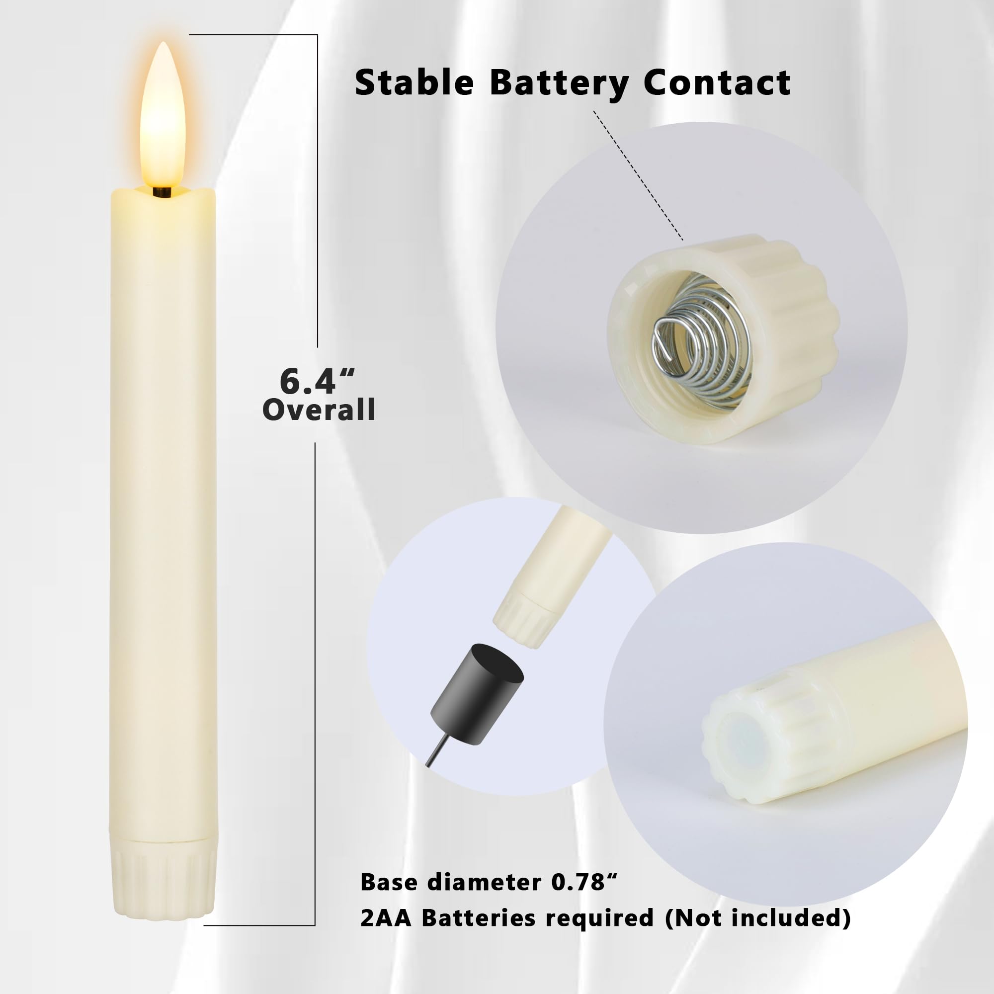 AFINETH ivory flameless taper candles six-pack for elegant table decor.