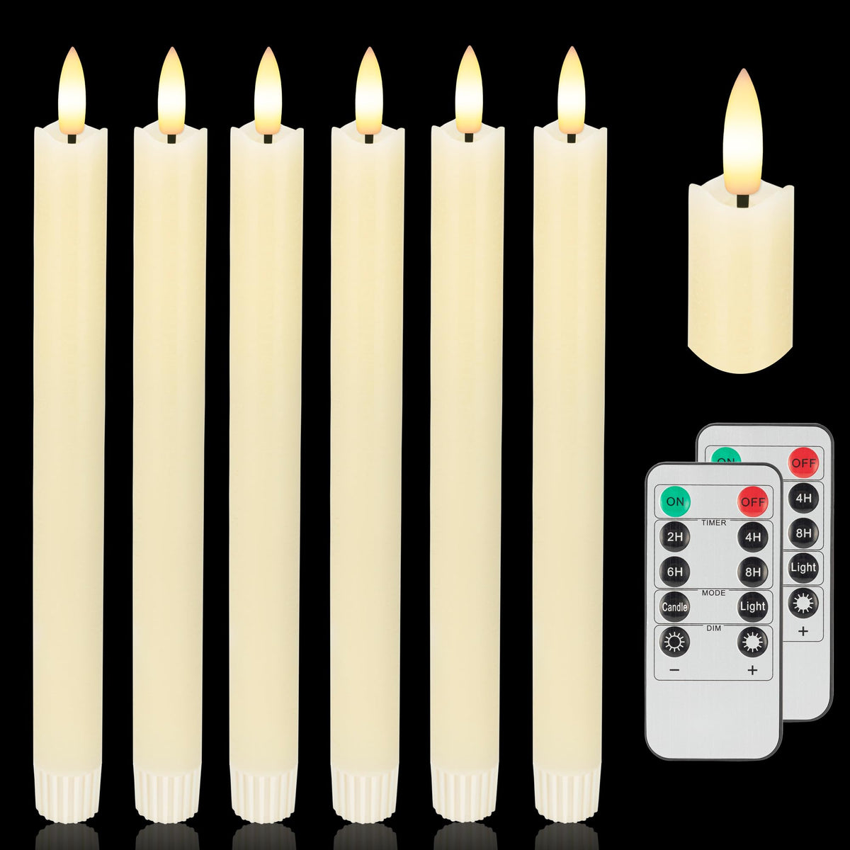 AFINETH flameless taper candle real-wax look with 3D wick for refined ambiance