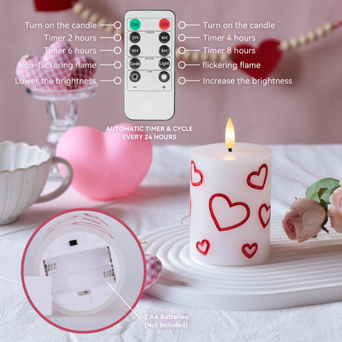 AFINETH red-heart candle with carved design for romantic tabletops and centerpieces.