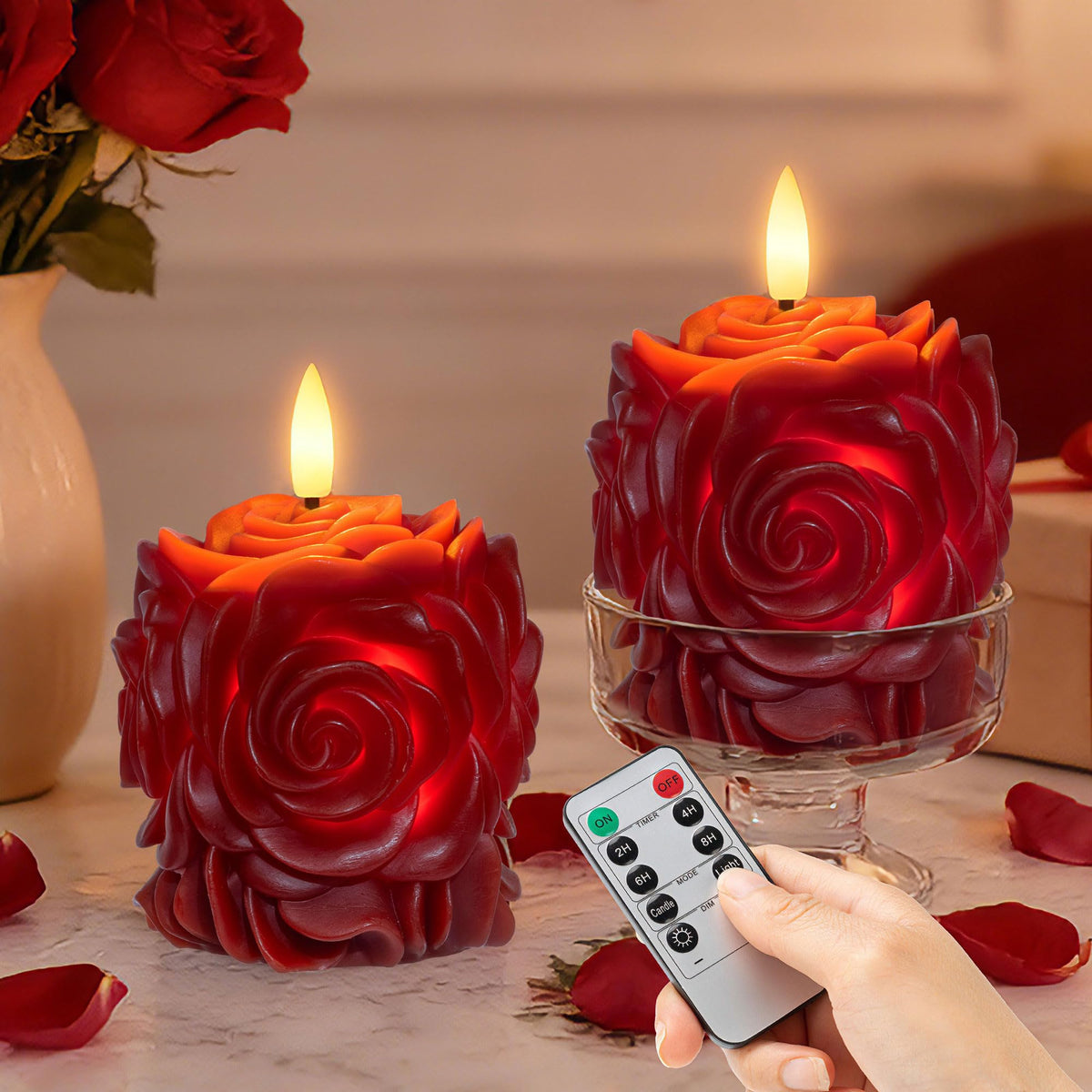 AFINETH rose flameless candles with remote create romantic ambiance without smoke