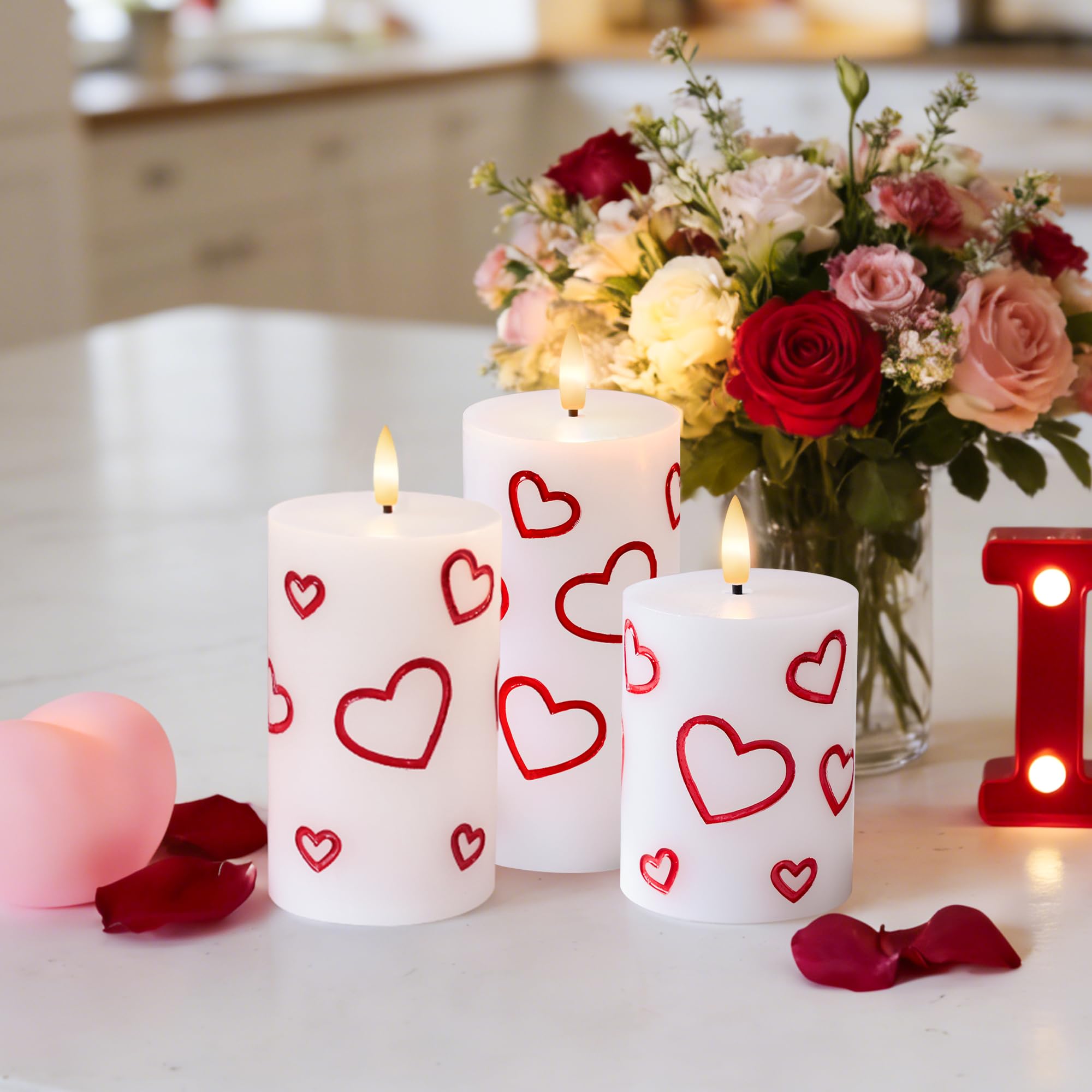 AFINETH three-pack heart flameless candles ideal for weddings and anniversaries.