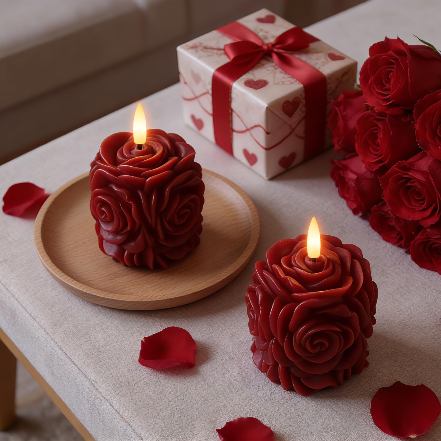 AFINETH Valentines gift set featuring two rose flameless candles
