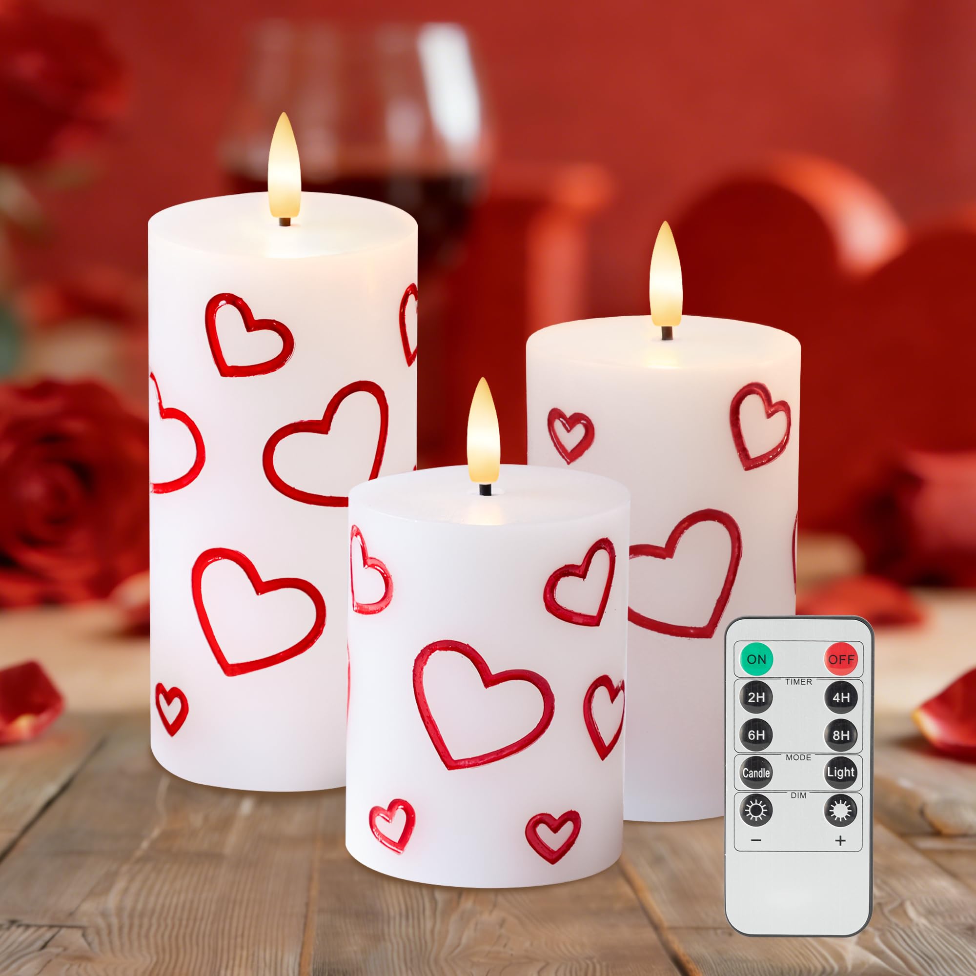 AFINETH Valentines heart candle with remote creates cozy ambiance without flame.