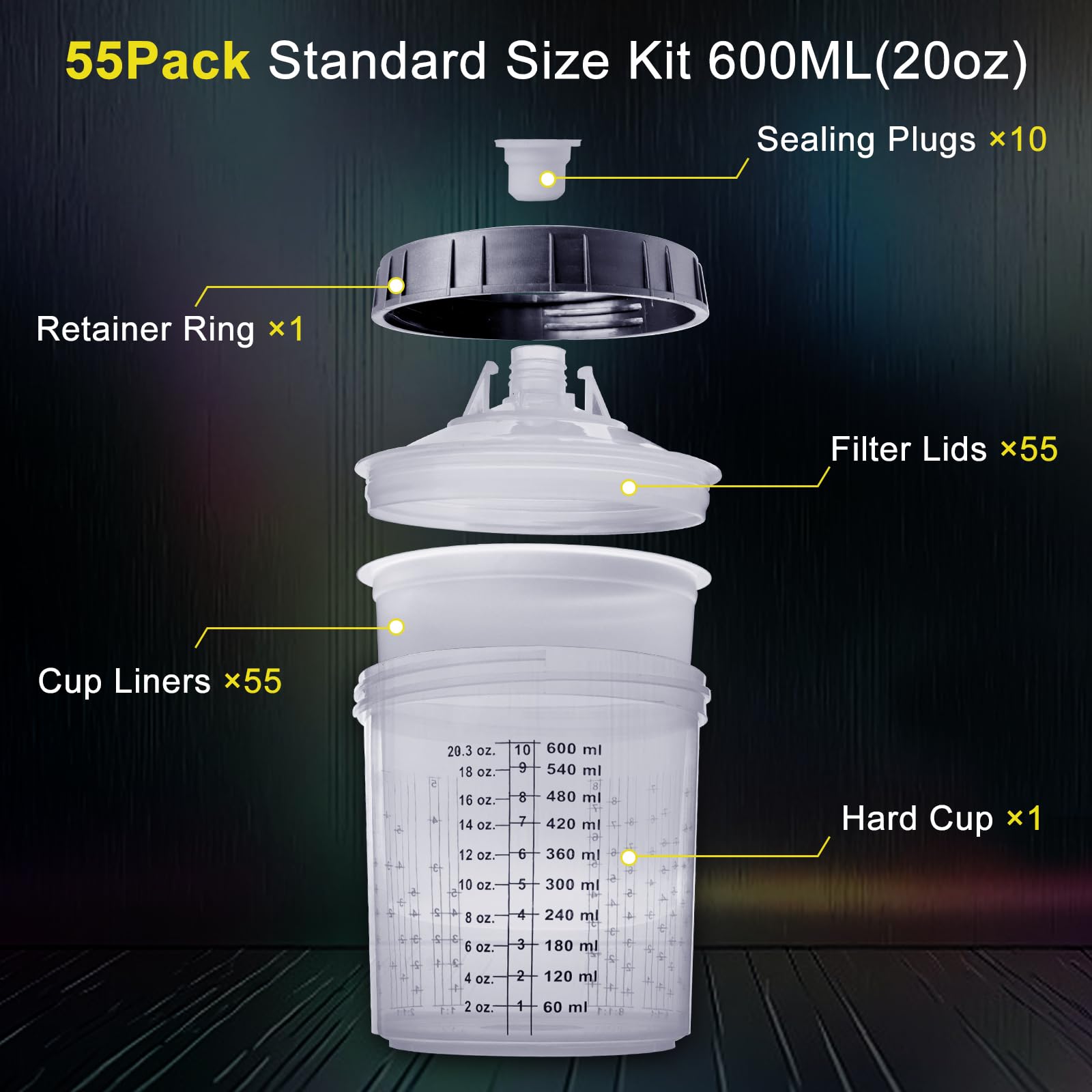 Aflybltol 20oz hard cup with retainer ring providing secure mixing.