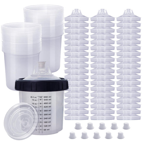 Aflybltol disposable cups and lids system for clean, spill-free HVLP spraying.