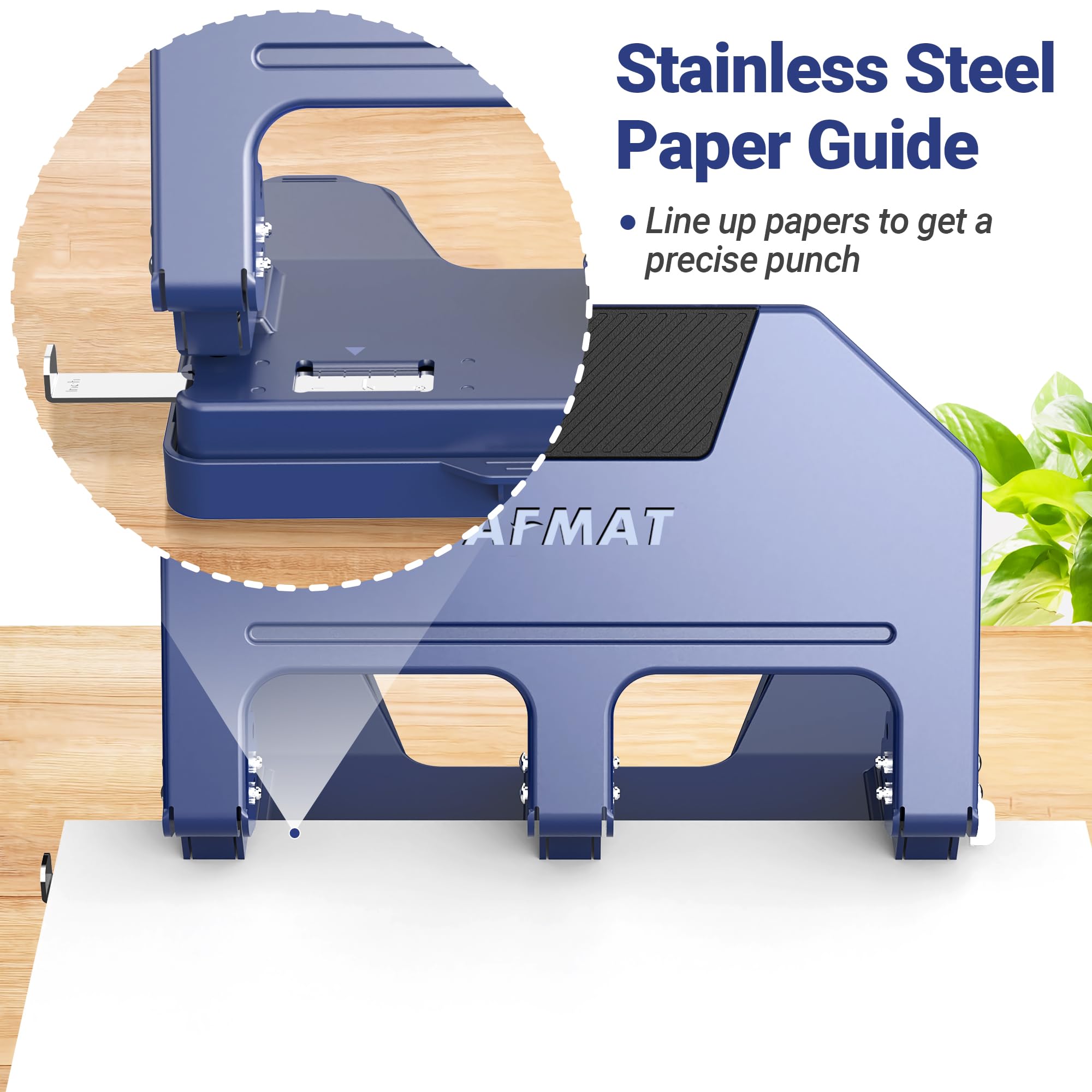 AFMAT 3 Hole Punch has a large chip tray to minimize jams and cleanup.