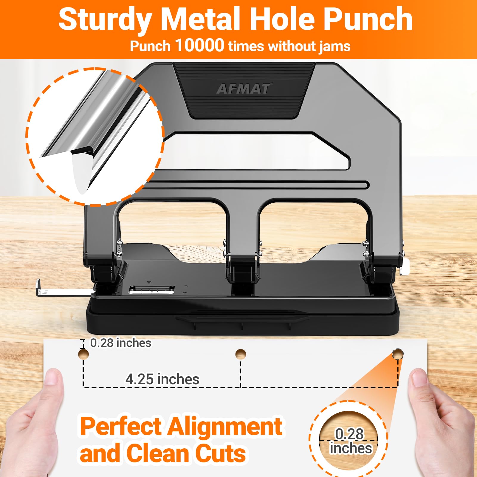 AFMAT adjustable paper guide aligns sheets for precise hole placement
