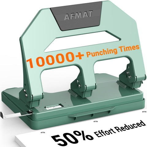 AFMAT heavy-duty 3-hole punch reduces effort for large stacks