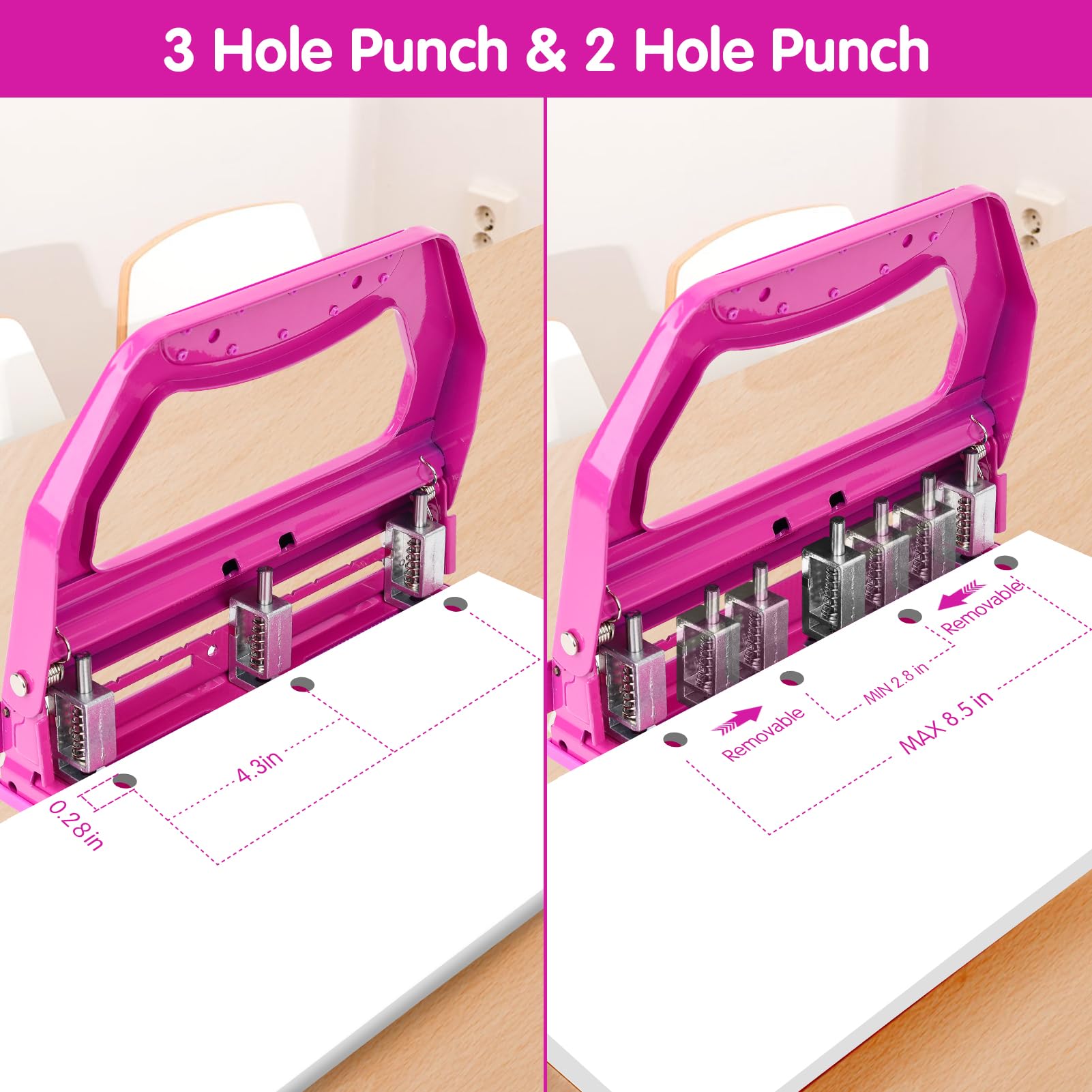 AFMAT HP18 adjustable heads close-up demonstrates versatile 2- or 3-hole punching.