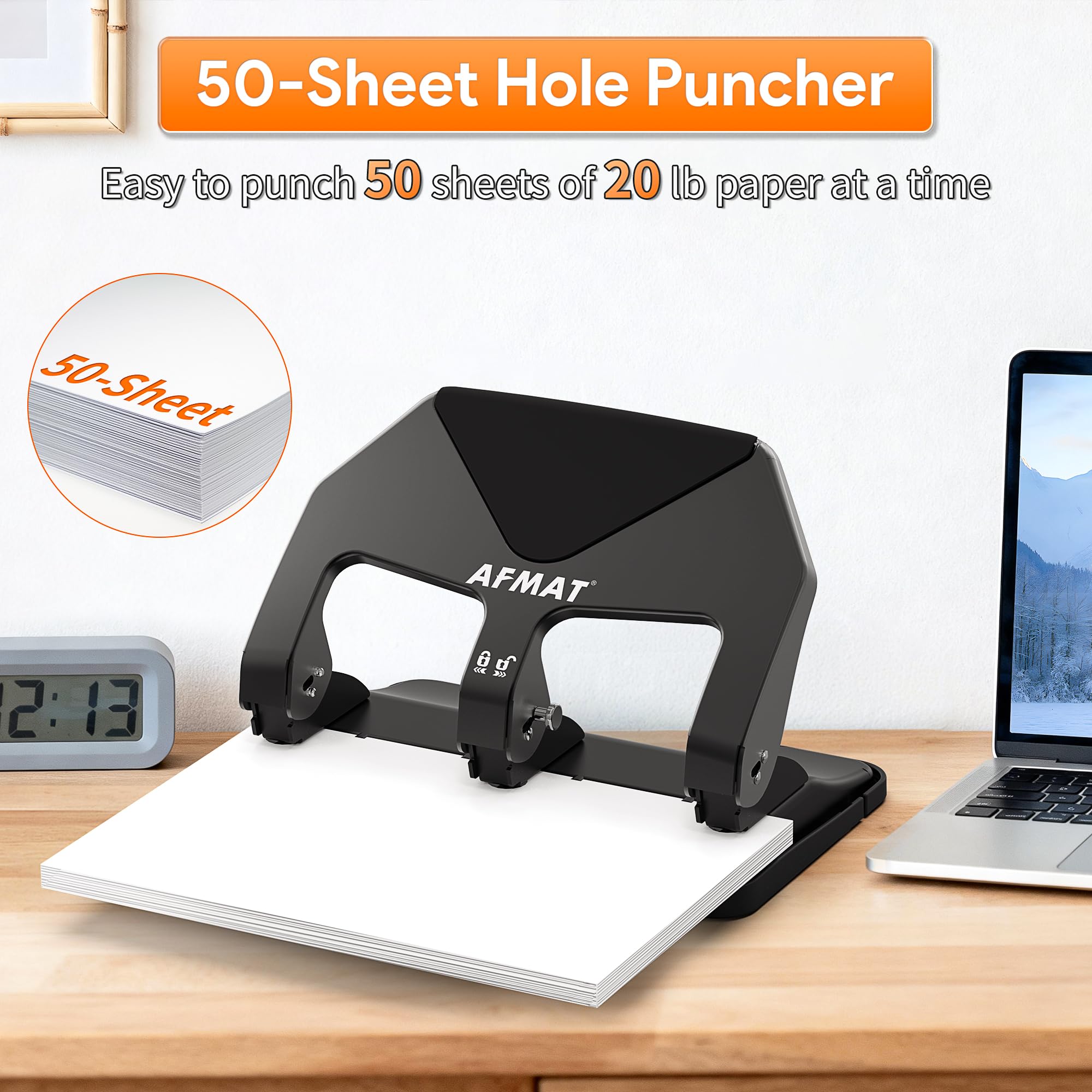 AFMAT HP20 adjustable paper guide aligns holes consistently.