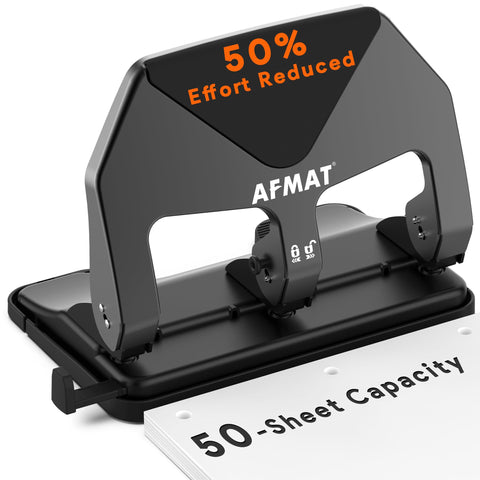 AFMAT HP20 heavy duty 3-hole punch with smooth lever action for effortless punching.