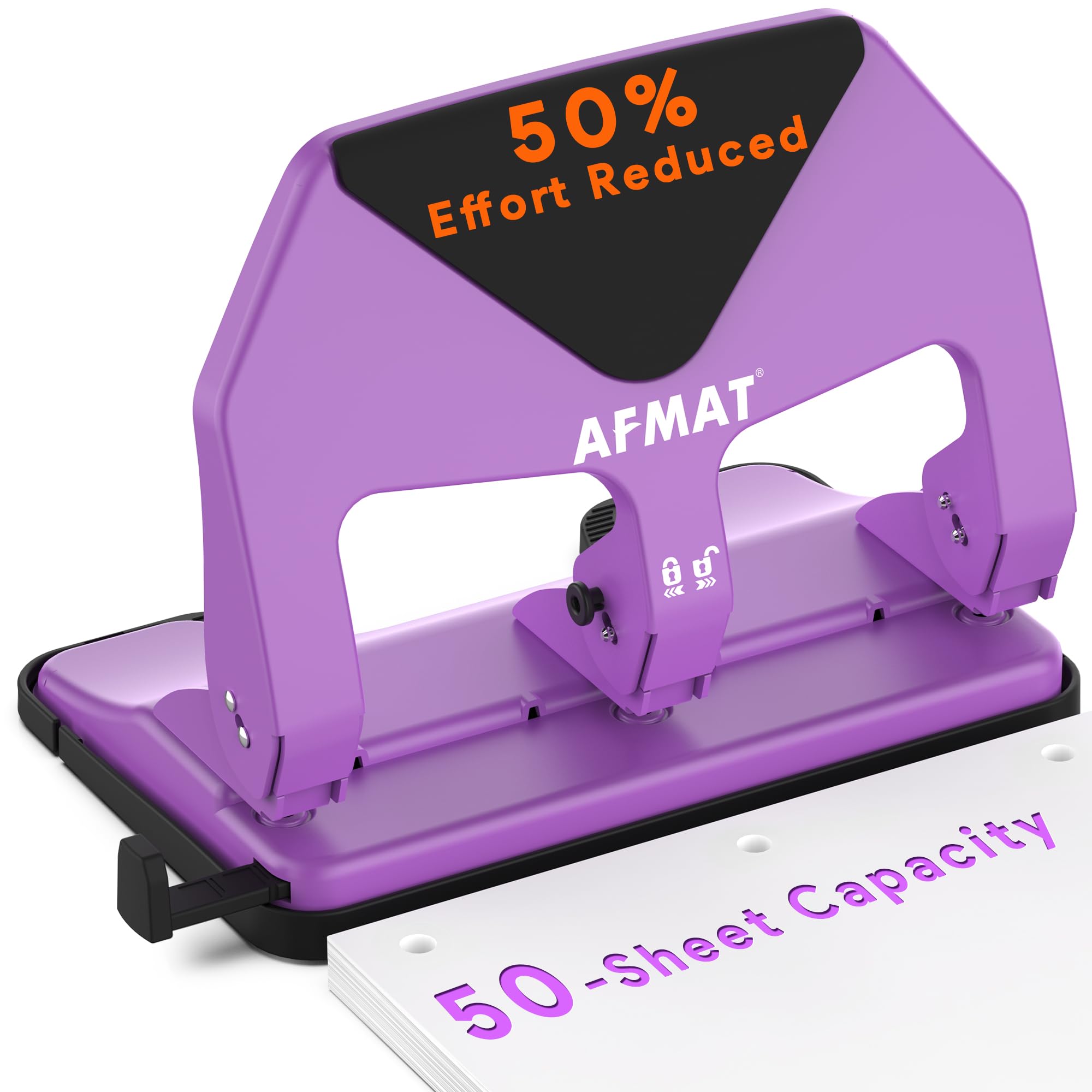 AFMAT HP20 purple heavy-duty 3-hole punch for efficient binder organizing