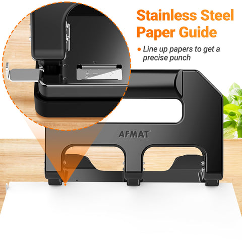 AFMAT HPX1 built-in paper guide keeps hole alignment every time.