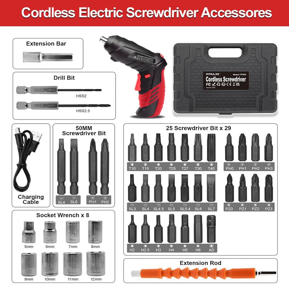 AFNZTME cordless screwdriver type-c-charging with quick charging option.