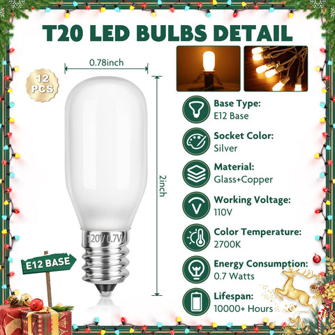 AFOROEOA E12 base T20 bulbs fit easily for quick Christmas village updates.