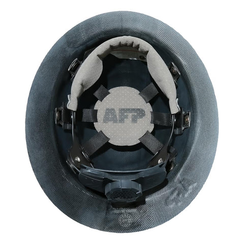 AFP Fiber Full Brim Hard Hat side view showing secure fit from 6-point suspension.
