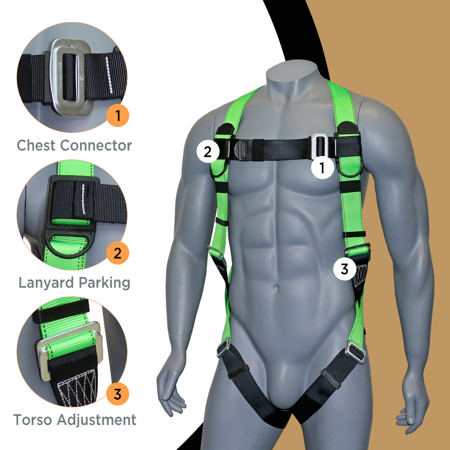 AFP harness mating buckles and leg straps enable quick adjustments.