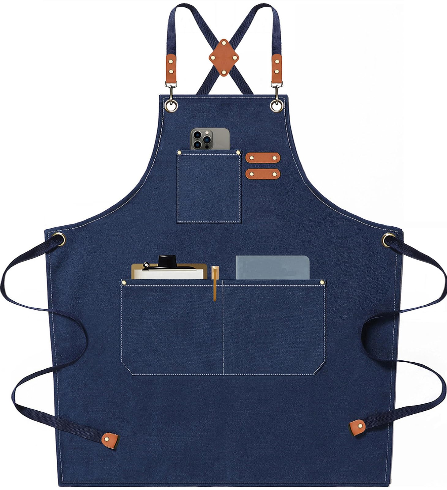 AFUN Chef Apron dark blue full view shows chest-to-knee protection.