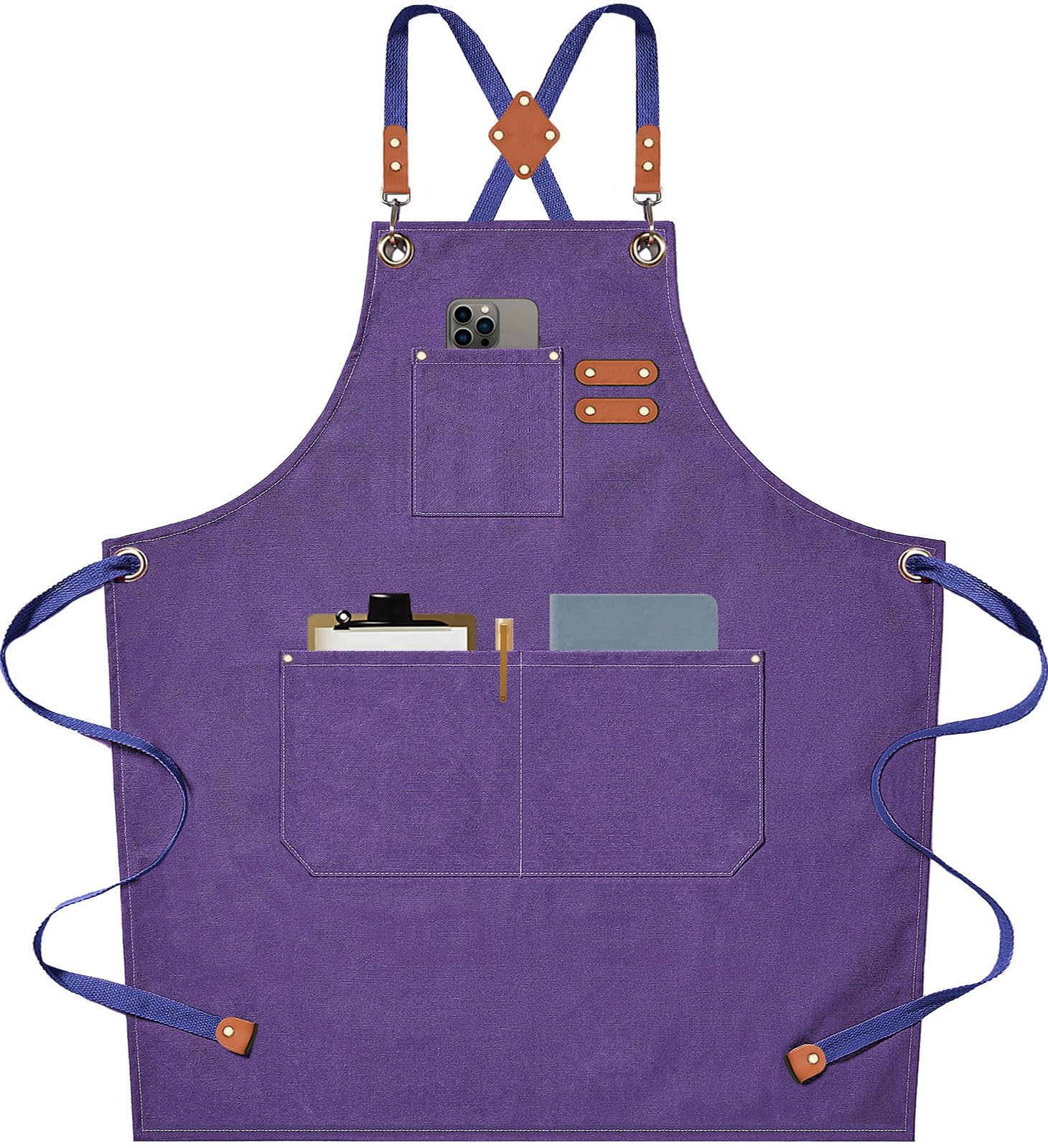 AFUN chef apron with purple cross-back strap for comfortable cooking