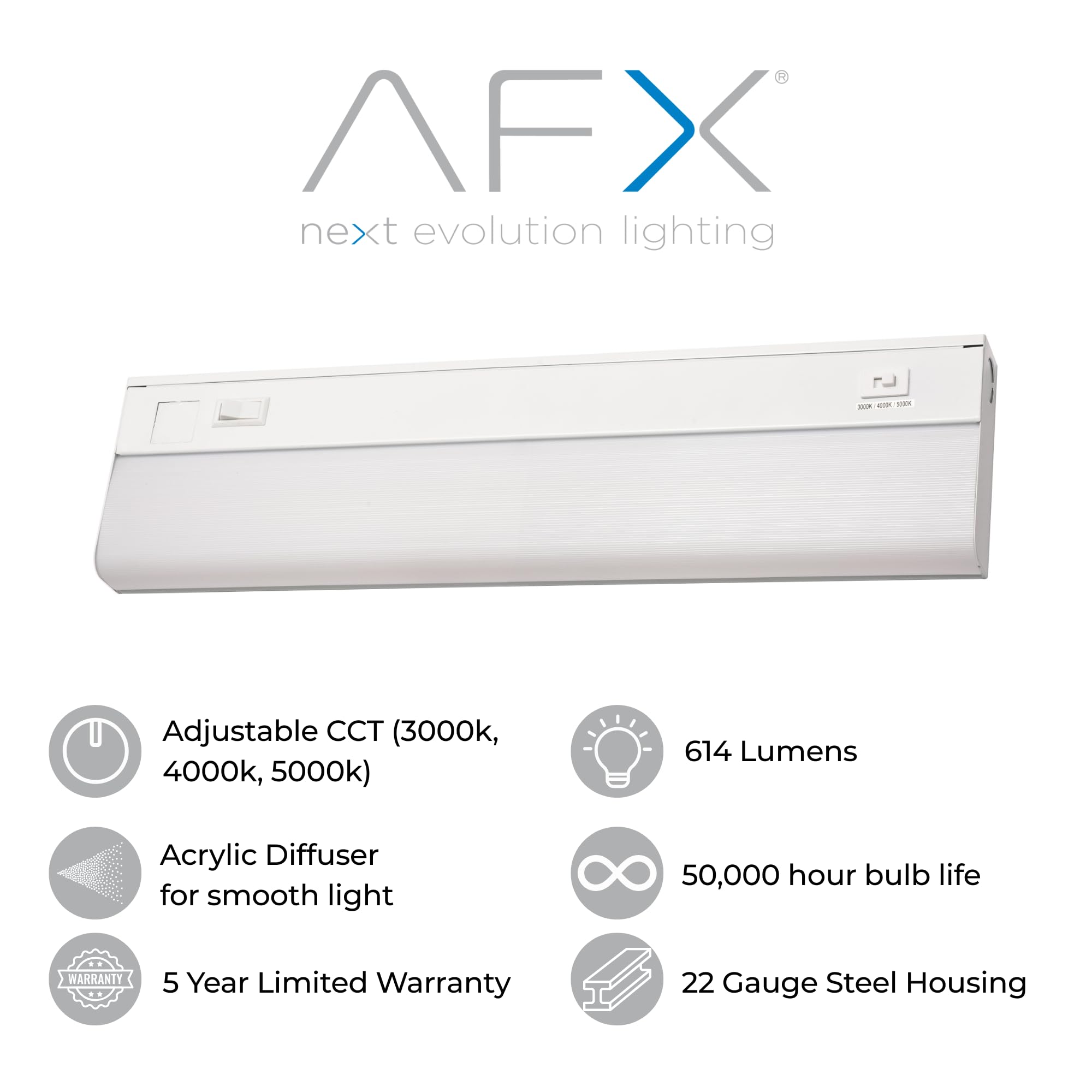 AFX steel frame with white acrylic shade delivering durable closet lighting