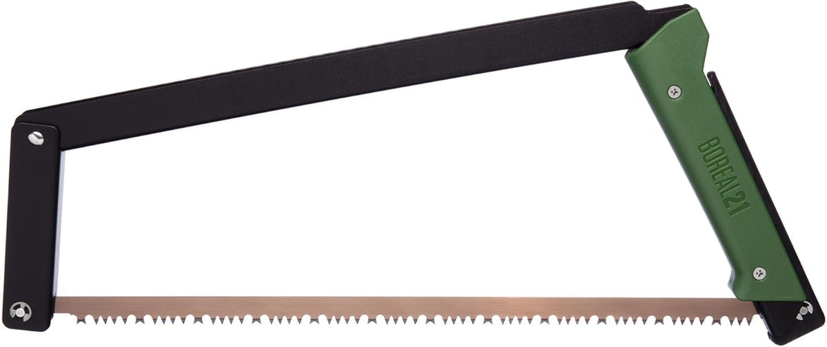 Agawa Canyon Boreal21 folding saw open in use for on-trail cutting
