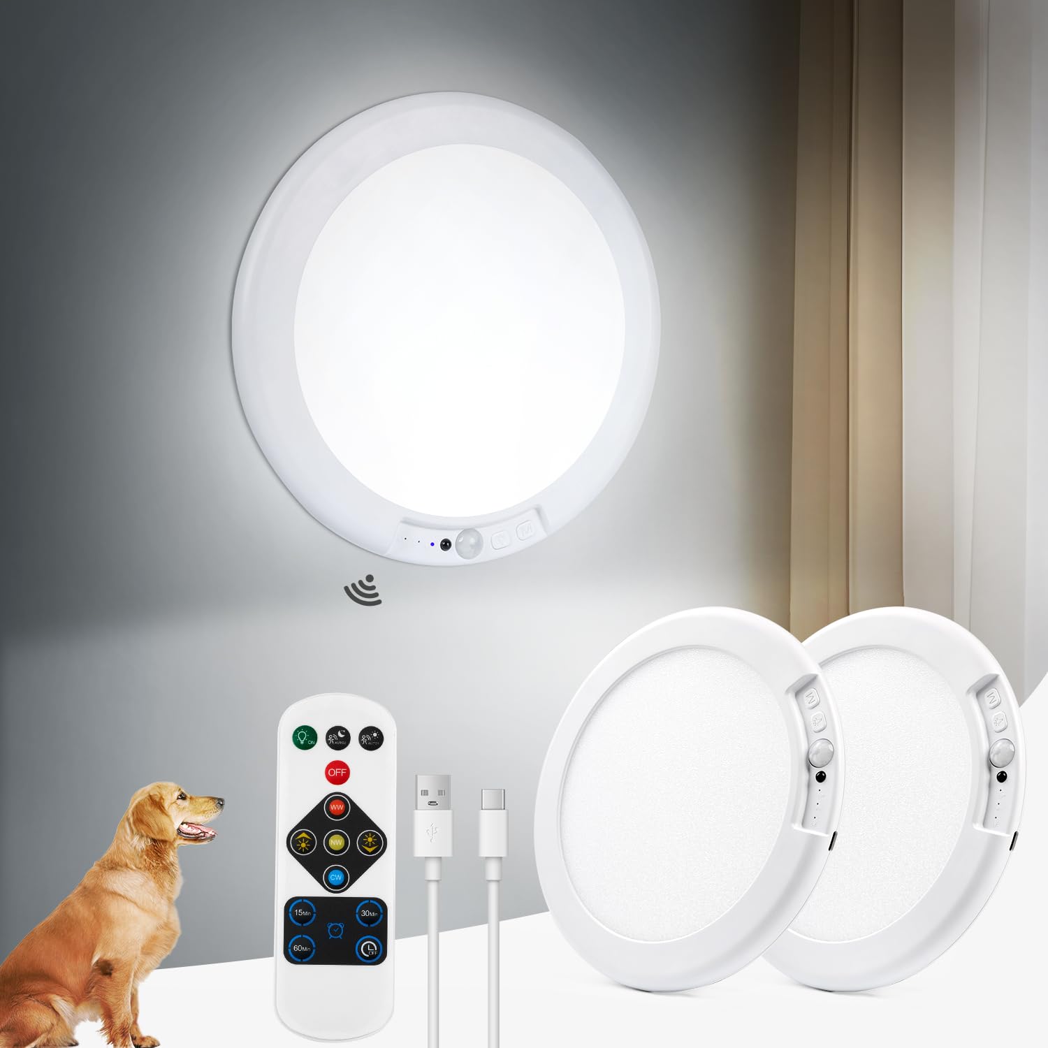 Aggforbl battery-powered ceiling light with remote for convenient wireless control.
